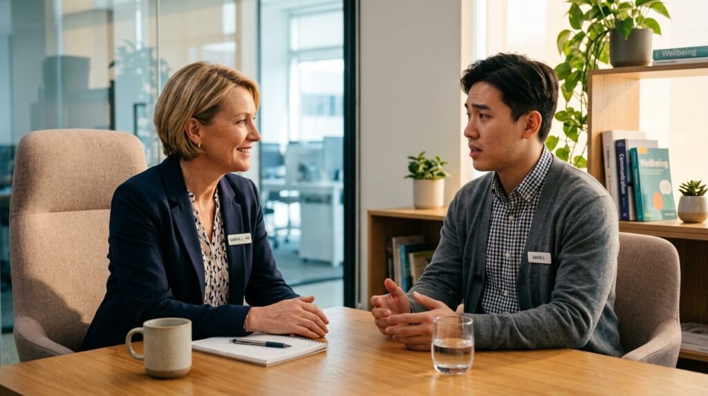 Close-up of a professional HR manager or workplace wellness