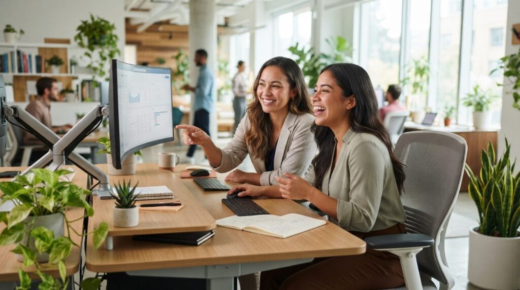 Close-up of workplace wellbeing during office transition: em