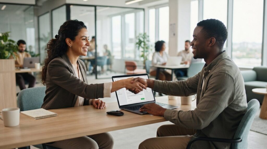 Business culture photography: HR manager and new employee re